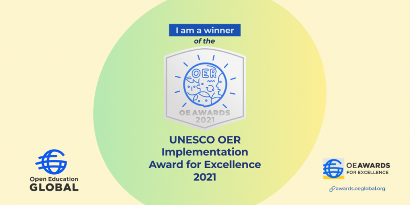 Banner with a badge of open education awards 2021