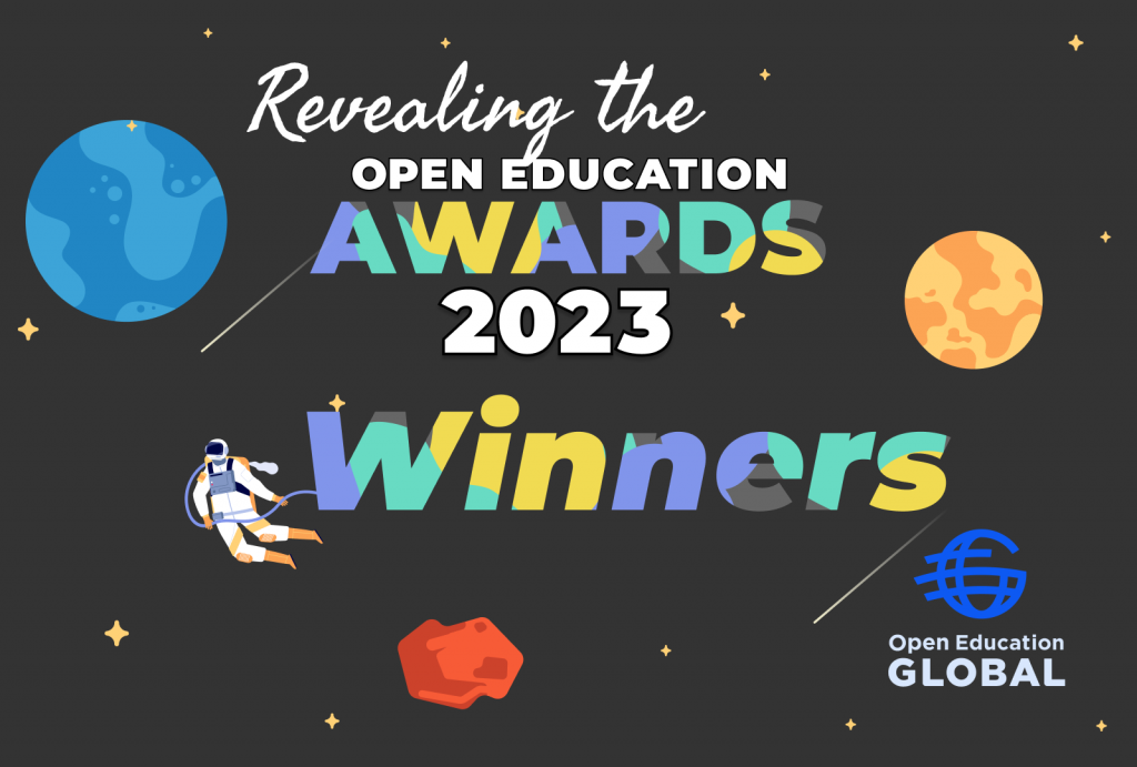 Image of the space with the text of Revealing the Open Education Awards 2023 Winners