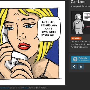 screenshot of website featuring a comic style drawing of a woman speaking on the phone