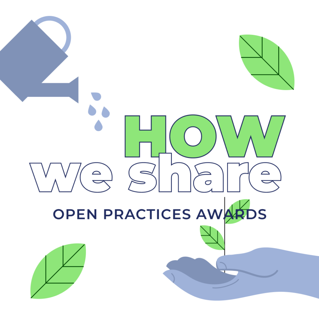 Illustration of watering can and flowers and a title: How we Share